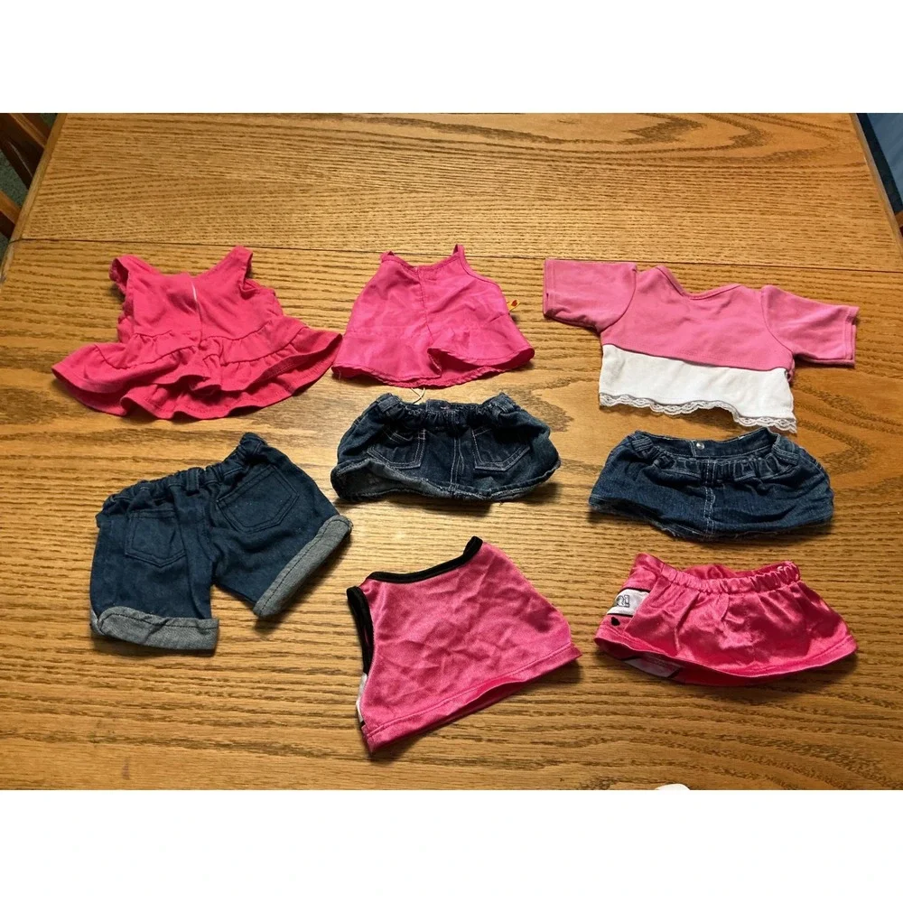 Build-A-Bear Workshop Clothing Lot 8pc Denim Skirts Pink Tops Cheerleader Outfit